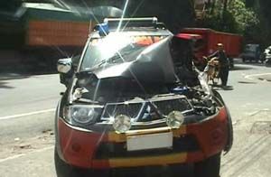 Kecelakaan, mobil ranger Brimob Polda Bali ringsek