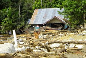 Banjir Wasior, banyak rumah warga dihantam batu & pohon