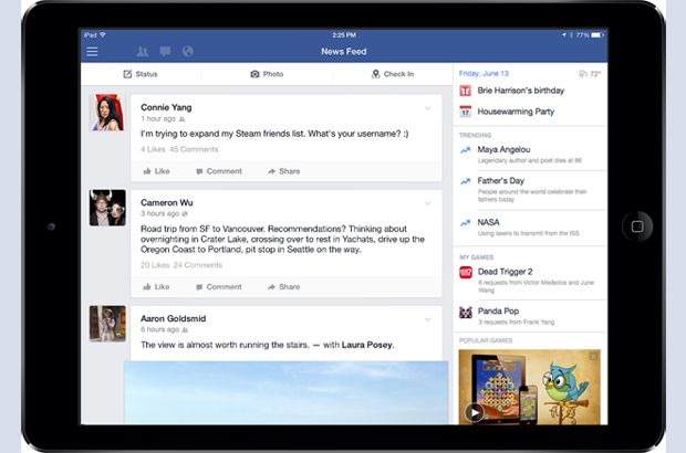 Aplikasi Update Facebook di iPad Permudah Akses Game