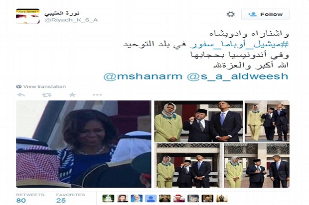 Ke Indonesia Michelle Obama Berkerudung, ke Saudi Tidak