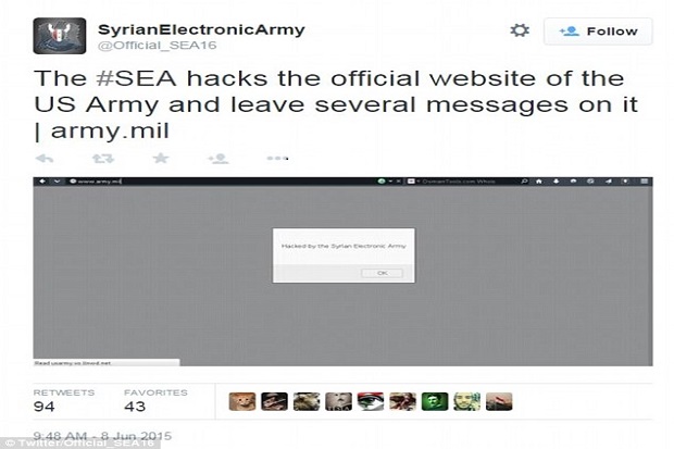 Hacker Suriah Retas Situs Angkatan Darat AS