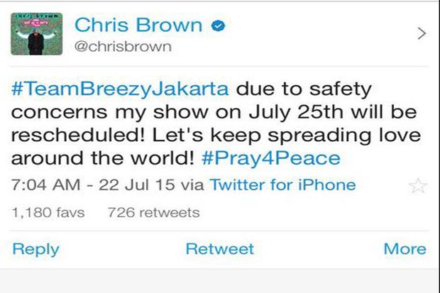 Chris Brown Batal (Lagi) Konser di Jakarta