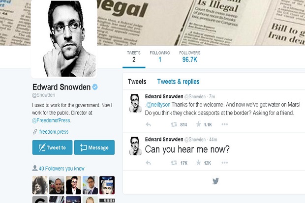 Heboh Akun Twitter Snowden, Ini Tweet Pertamanya