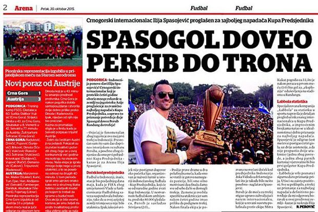 Spaso dan Persib Juara Jadi Headline di Montenegro