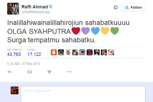 Tweet Raffi Ahmad Masuk Golden Tweet 2015 dari Indonesia