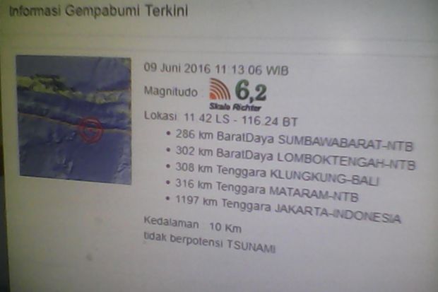 Gempa 6,2 SR Juga Dirasakan di Bali