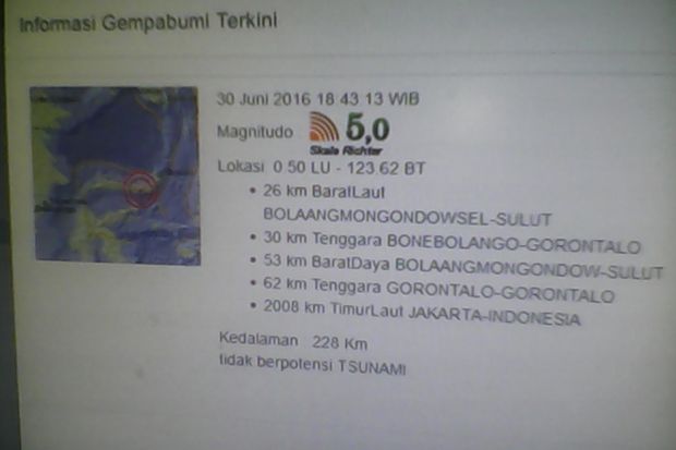 Gempa Guncang Gorontalo dan Sulut