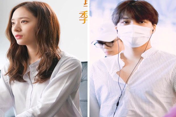 Kai EXO dan Krystal F(X) Kompak dengan Kemeja Putih Bergaris