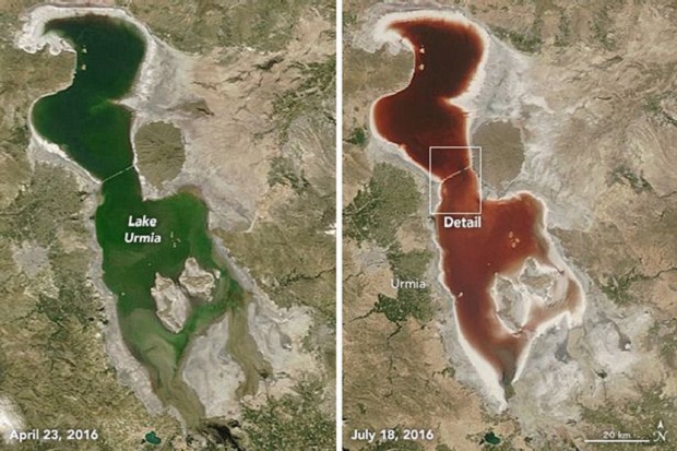 Warna Danau di Iran Berubah dari Hijau Jadi Merah Darah