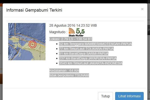 Gempa 5,5 SR Guncang Papua