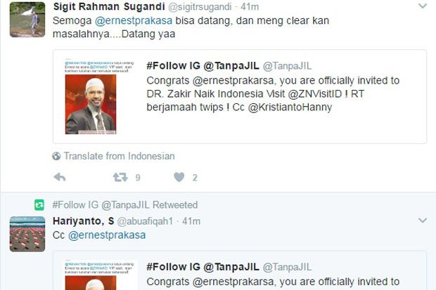 Netizen Tantang Ernest ke Zakir Naik Visit Indonesia 2017