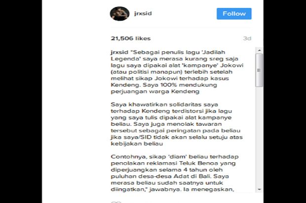Klaim Bukan Musisi Istana, Band SID Tolak Permintaan Jokowi
