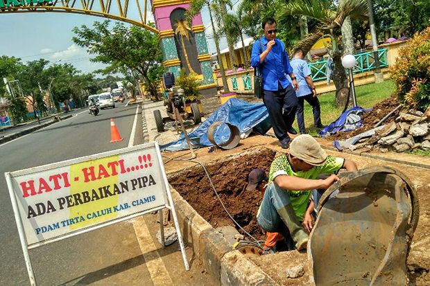 Tiga Titik Pipa Induk PDAM Ciamis Bocor, Pasokan Air Ribuan Pelanggan Terganggu