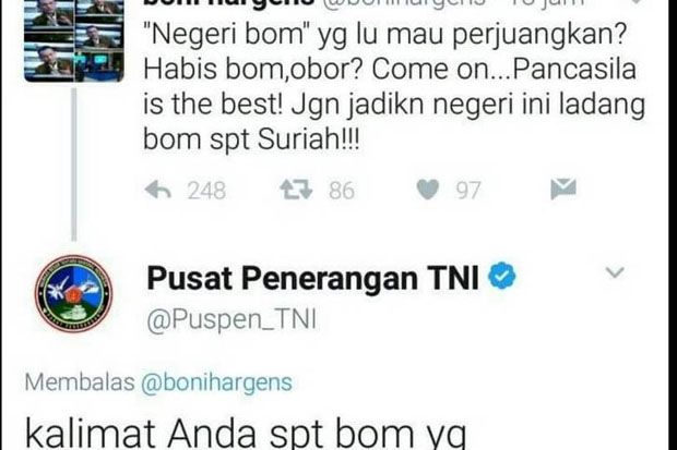 Berkicau di Twitter, Boni Hargens Ditegur Puspen TNI