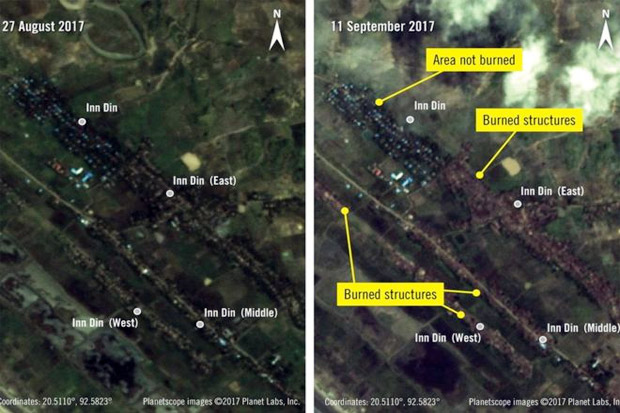 Citra Satelit Tunjukkan Desa Rohingya Sengaja Dibakar