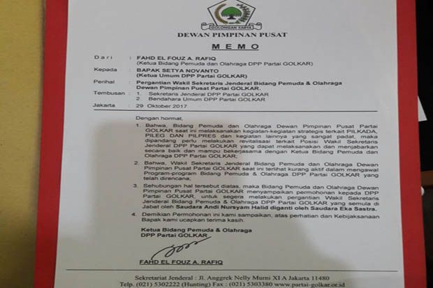 Sekjen AMPG Nilai Surat Memo Fahd Arafiq ke Setnov Ilegal