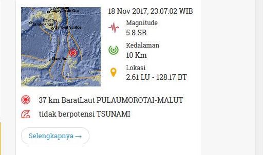 Gempa Guncang Pulau Morotai, Warga Berhamburan Keluar Rumah