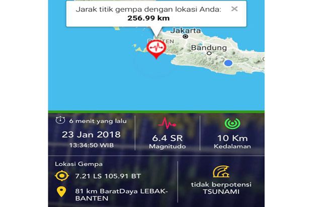 Gempa Tektonik di Banten Tidak Berpotensi Tsunami