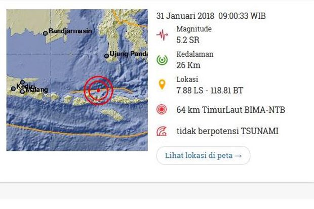 Gempa 5,2 SR Guncang Bima-NTB
