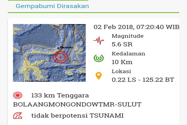 Gempa Bumi 5,6 SR Guncang Bolaang Mongondow, Sulut