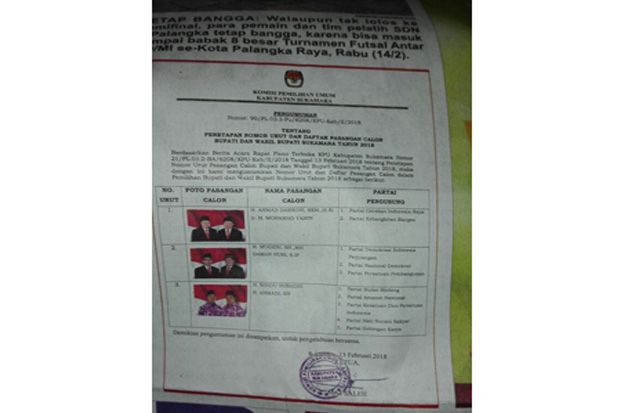 Ini Penjelasan KPU Sukamara soal Foto Paslon Sama di Surat Nomor Urut