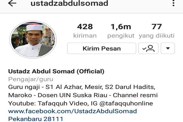 Diprotes Warganet, Instagram Pulihkan Akun Ustaz Abdul Somad