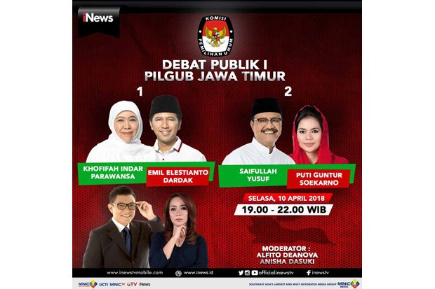 Debat Perdana Pilgub Jatim Disiarkan Langsung iNews