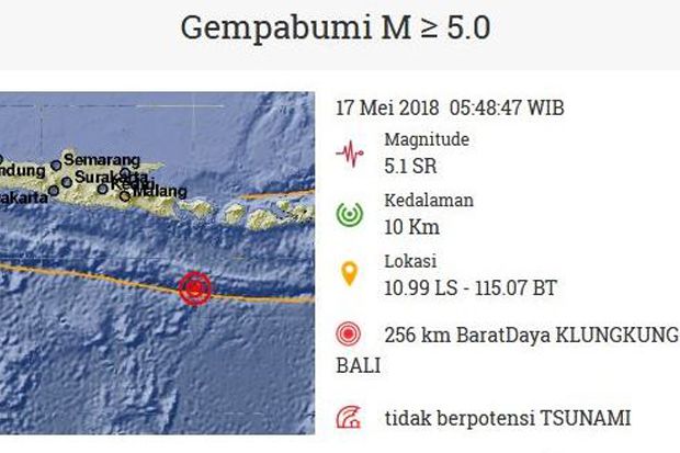 Gempa 5,1 SR Guncang Klungkung-Bali