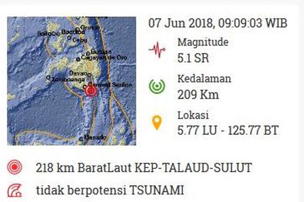 Gempa 5,1 SR Goyang Kepulauan Talaud