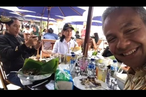 Bertemu di Rest Area, Jokowi-Ganjar Makan Pecel dan Nge-vlog Bareng