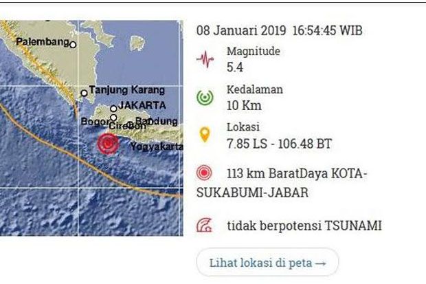 Pesisir Selatan Sukabumi Diguncang Gempa 5,4 Skala Richter