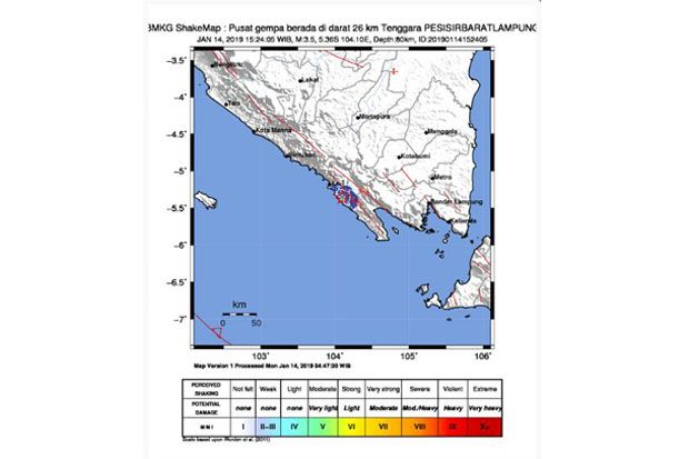 Gempa Berpusat di Darat Guncang Pesisir Barat Lampung