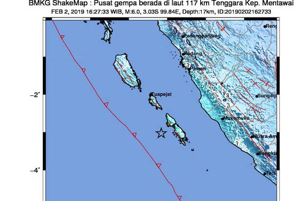 Gempa 6,0 SR Guncang Kepulauan Mentawai, Tidak Berpotensi Tsunami