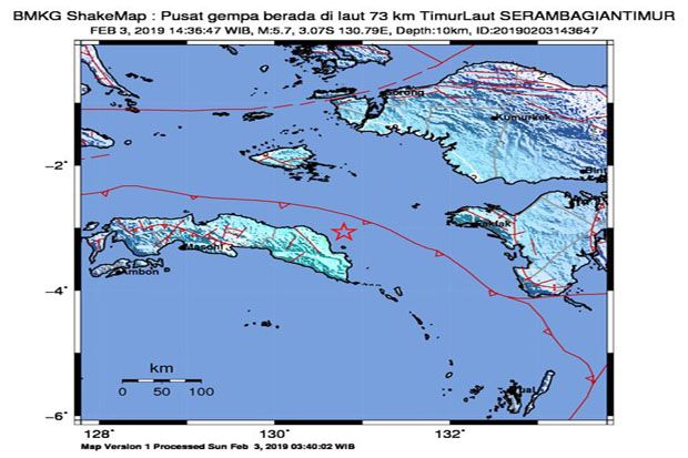 Gempa Bumi 5,7 SR Guncang Seram Bagian Timur Maluku