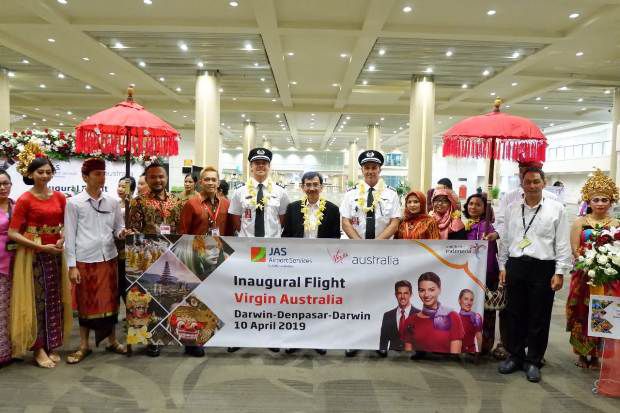 Inaugural Flight Virgin Australia Bawa 131 Penumpang dari Darwin ke Bali