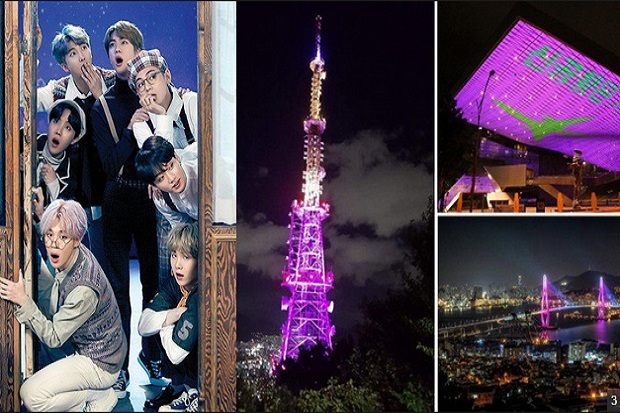 Sambut BTS, Kota Busan Berubah Menjadi Warna Ungu