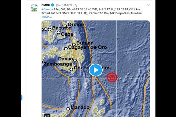 Gempa 5,0 SR Guncang Wilayah Laut Sulawesi Utara