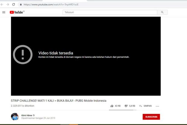 Kementerian Kominfo Tangguhkan Tiga Konten YouTube Kimi Hime