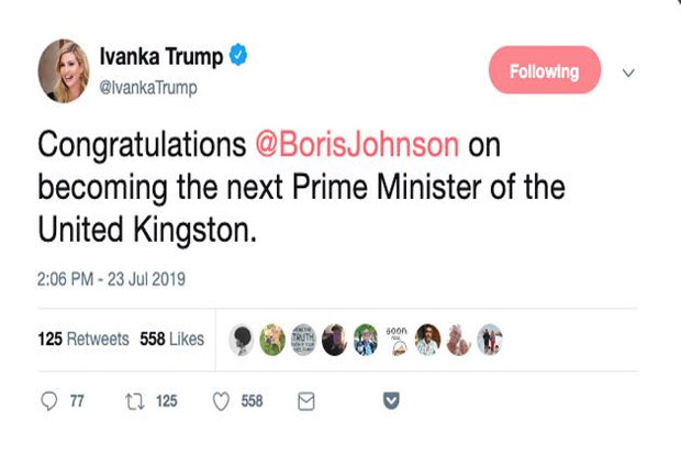 Sebut United Kingston, Ivanka Trump Di-bully Netizen