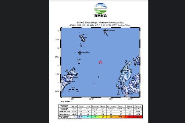 Gempa 5,2 SR Guncang Sitaro, Sulawesi Utara
