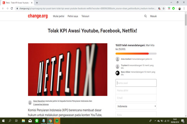 Muncul Petisi Warganet Tolak KPI Senggol Netflix dan YouTube