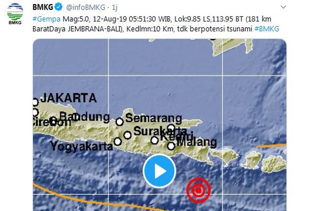 BMKG: Gempa 5,0 SR di Bali Tak Berpotensi Tsunami