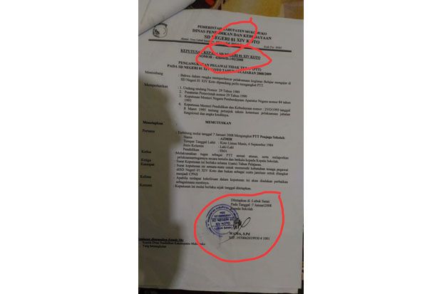 Beredar SK Kepala SD Muko-Muko Diduga Dipalsukan Oknum Balon Kades di Sungaipenuh