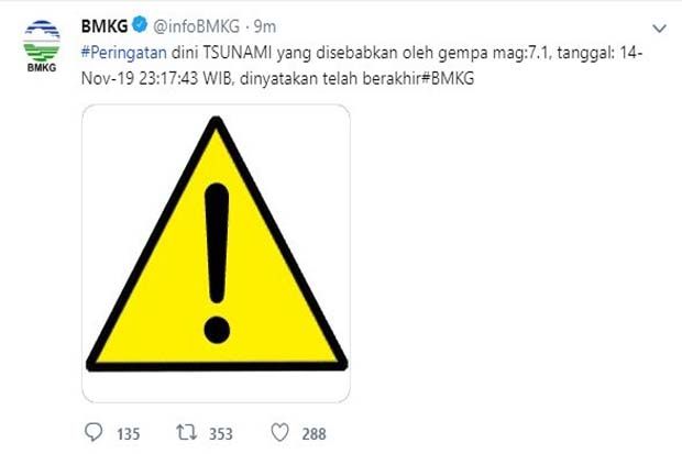 BMKG Cabut Peringatan Tsunami Usai Gempa 7,1 SR di Malut dan Sulut