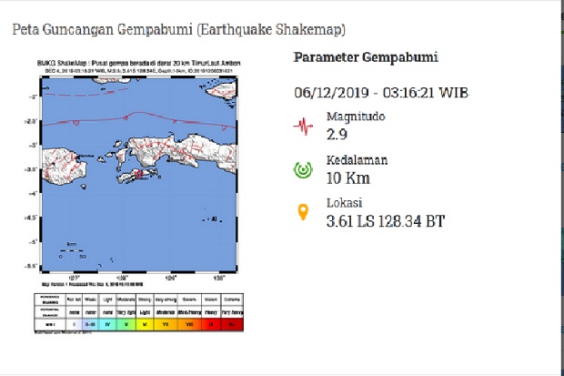 Gempa dengan 2,9 Magnitudo Guncang Ambon, Pusatnya Berada di Darat
