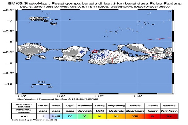 Pulau Panjang NTB Diguncang Gempa Magnitudo 3,9