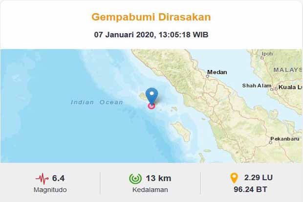 Gempa Bumi 6,4 Magnitudo Guncang Sinabang Aceh