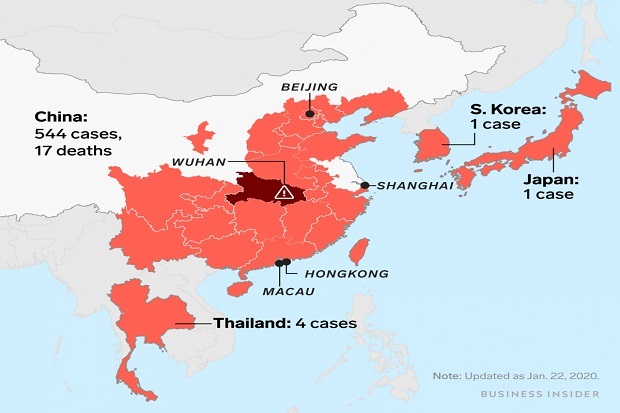 Virus Wuhan Muncul di 6 Negara, Ini Peta Penyebarannya