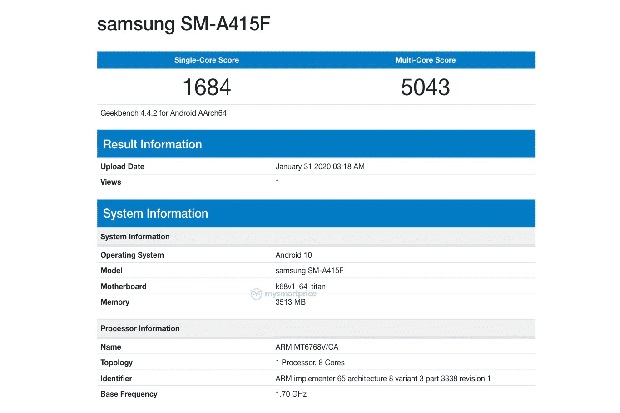 Handphone Samsung Galaxy A41 Datangi Situs GeekBench
