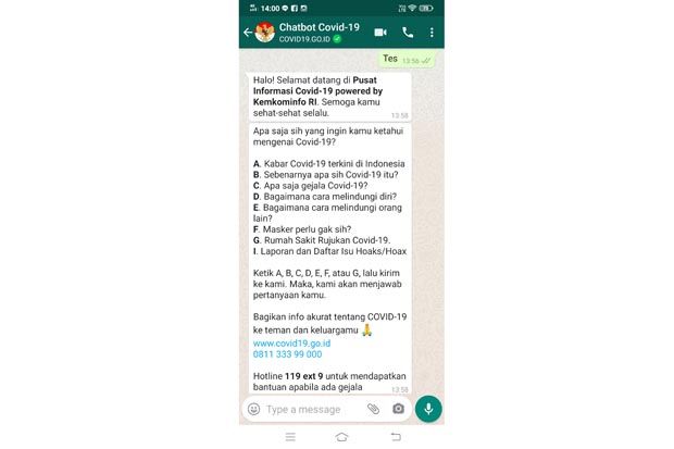 Chatbot WhatsApp Penangkal Hoax COVID-19 Sudah Bisa Digunakan